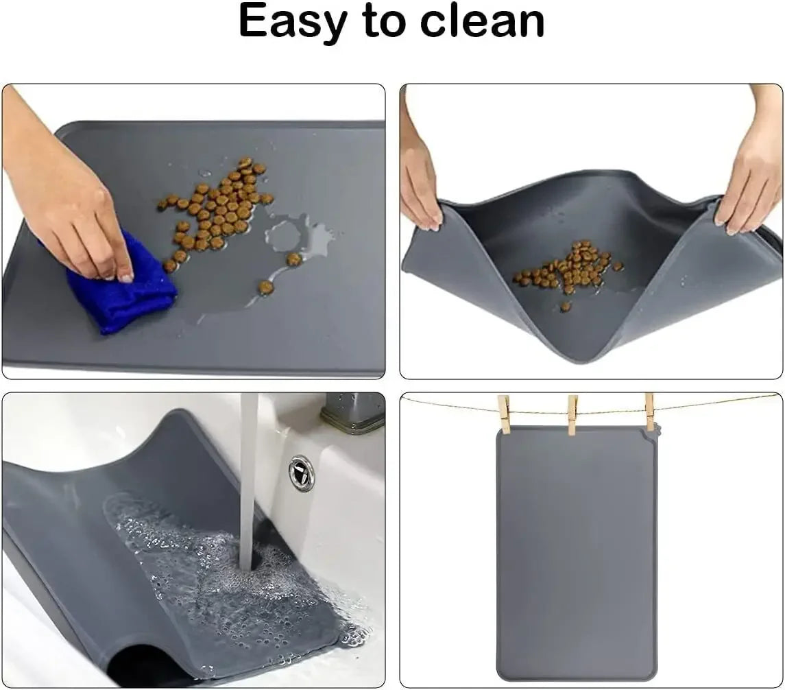 Cat Dog Food Mat for Pet Feeding Bowl Floors Waterproof Non Slip, Silicone Pet Bowl Mat - High-Lipped, Non-Stick, Waterproof Pad