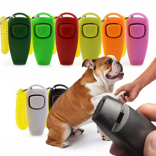2 in 1 Pet Clicker Dog Training Whistle Answer Card Pet Dog Trainer Assistive Guide with Key Ring Dog Pet Cat Pet Supplies