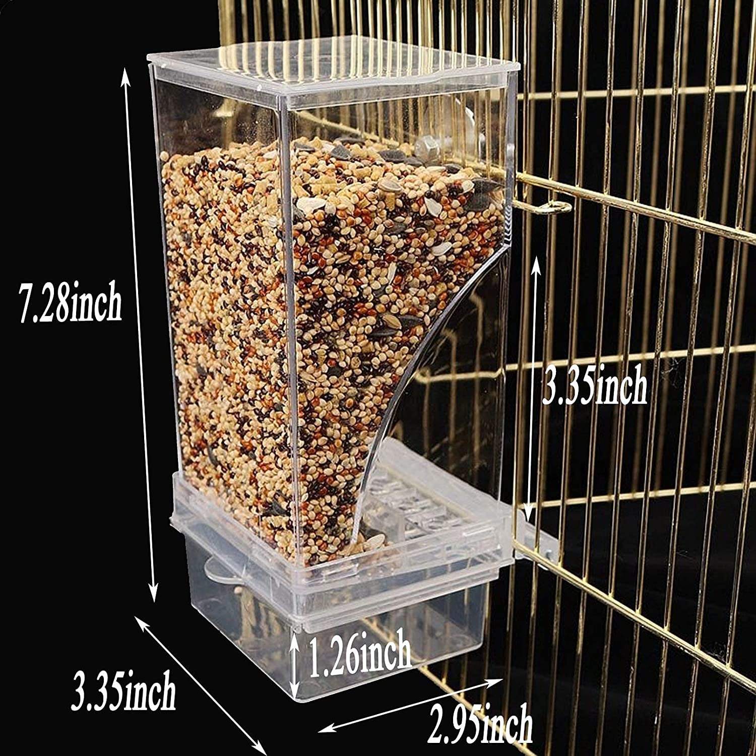 No Mess Bird Cage Feeder Automatic Parrot Seed Feeders with Perch Acrylic Transparent Seed Food Container Cage Accessories for Small and Medium Parakeets Lovebirds