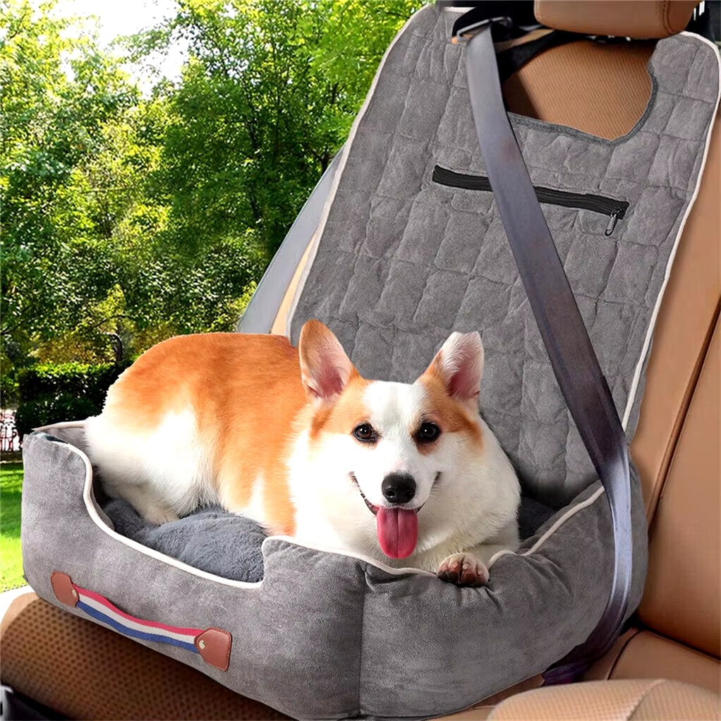 Premium Dog Car Seat Protector - Anti-Slip Pet Booster Seat with Storage Pockets and Safety Leash, Accommodates Pets Up to 14kg