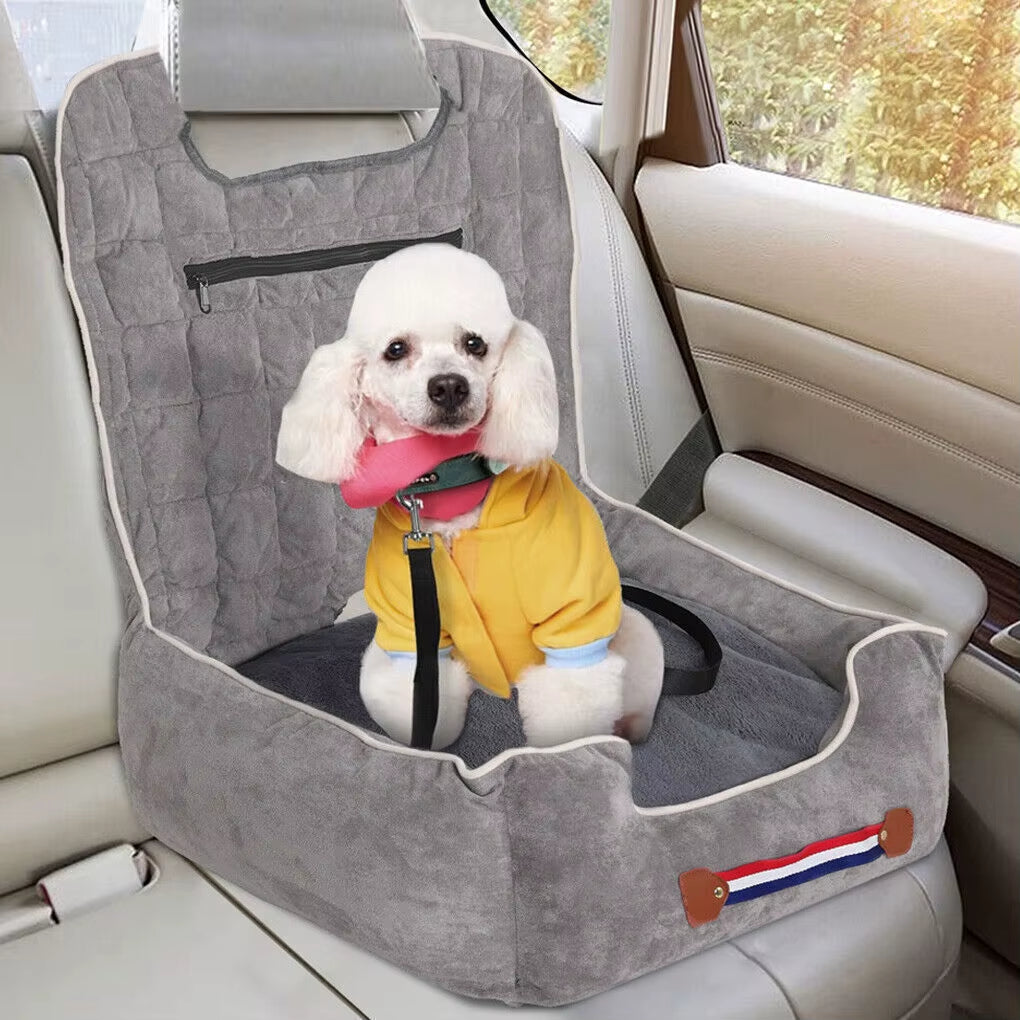 Premium Dog Car Seat Protector - Anti-Slip Pet Booster Seat with Storage Pockets and Safety Leash, Accommodates Pets Up to 14kg