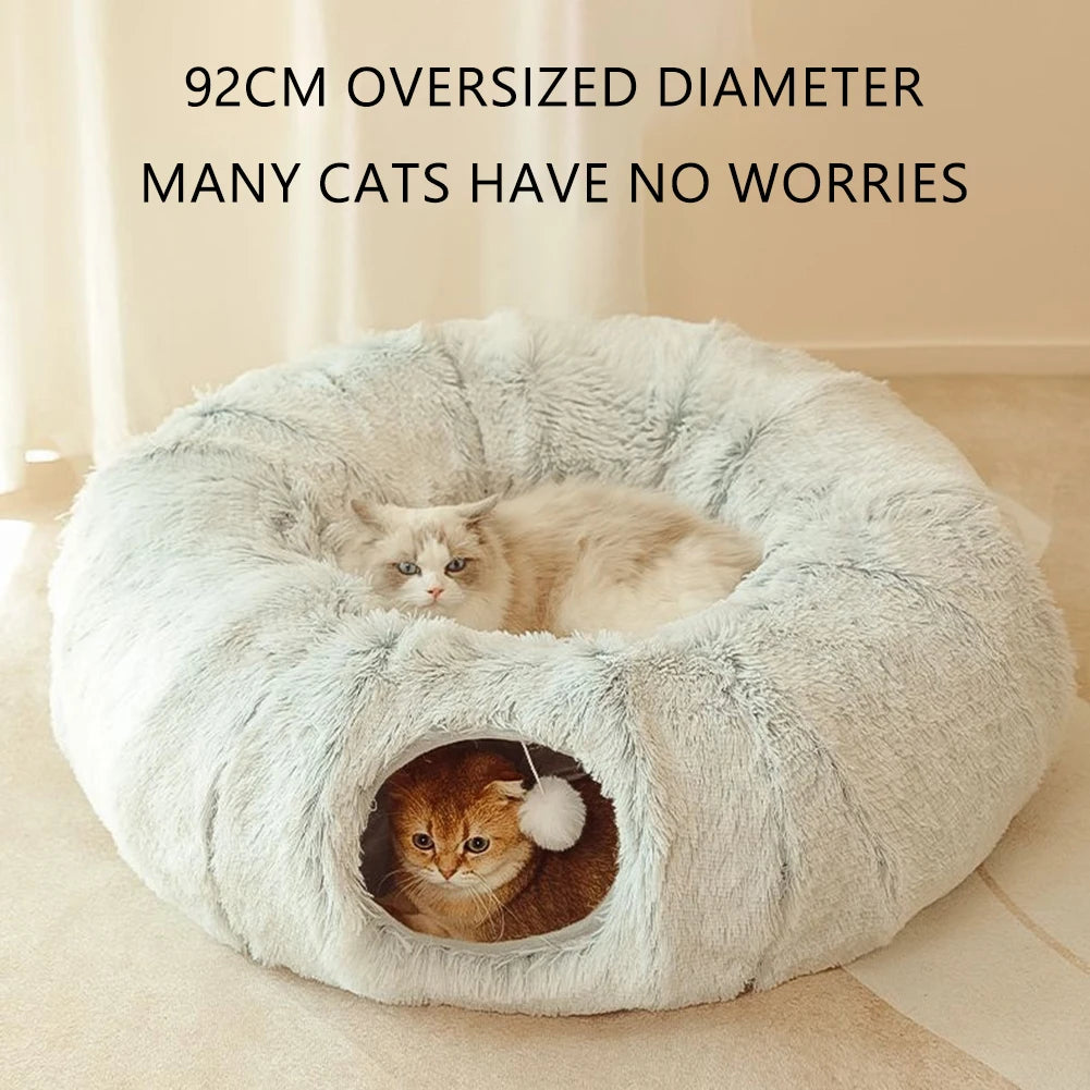 Winter Warm Cat Cave round Foldable Pet Bed Deep Sleeping Cat Tunnel Bed Pet Sleeping Bed Long Plush for Cats and Small Dogs