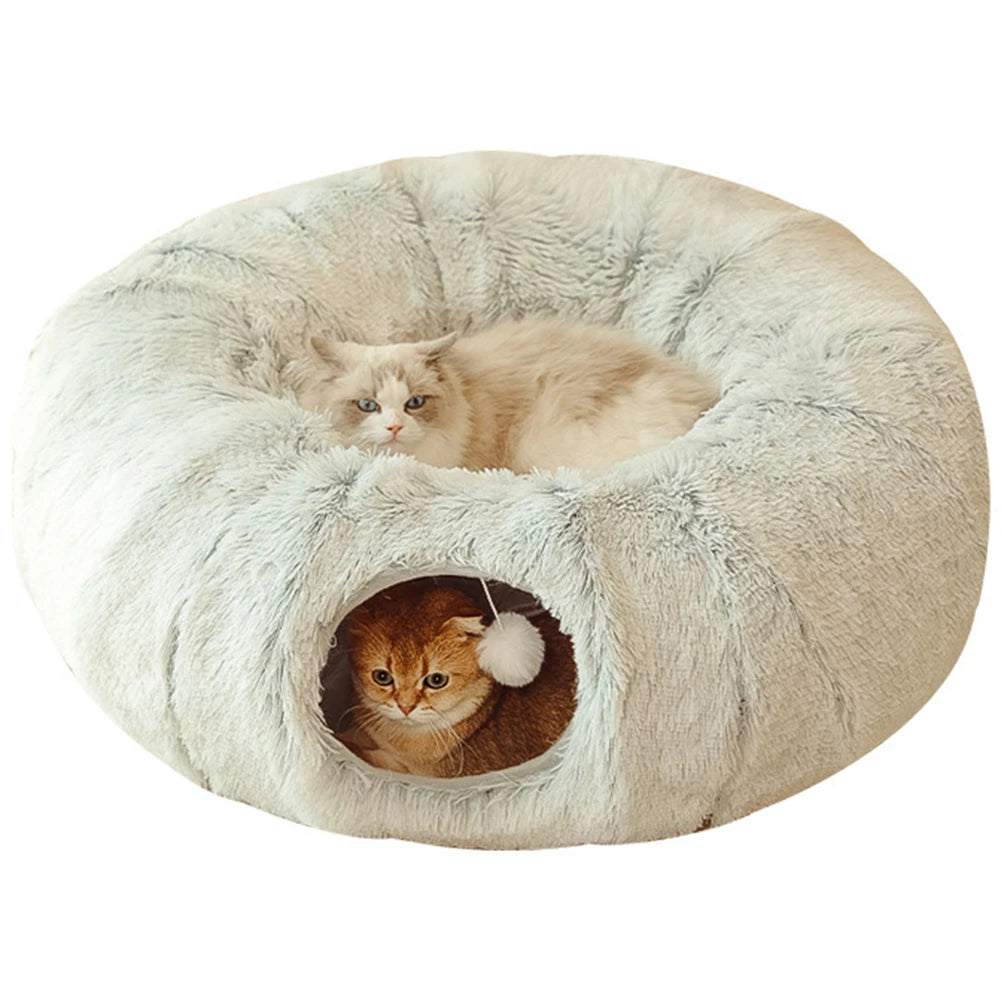 Winter Warm Cat Cave round Foldable Pet Bed Deep Sleeping Cat Tunnel Bed Pet Sleeping Bed Long Plush for Cats and Small Dogs