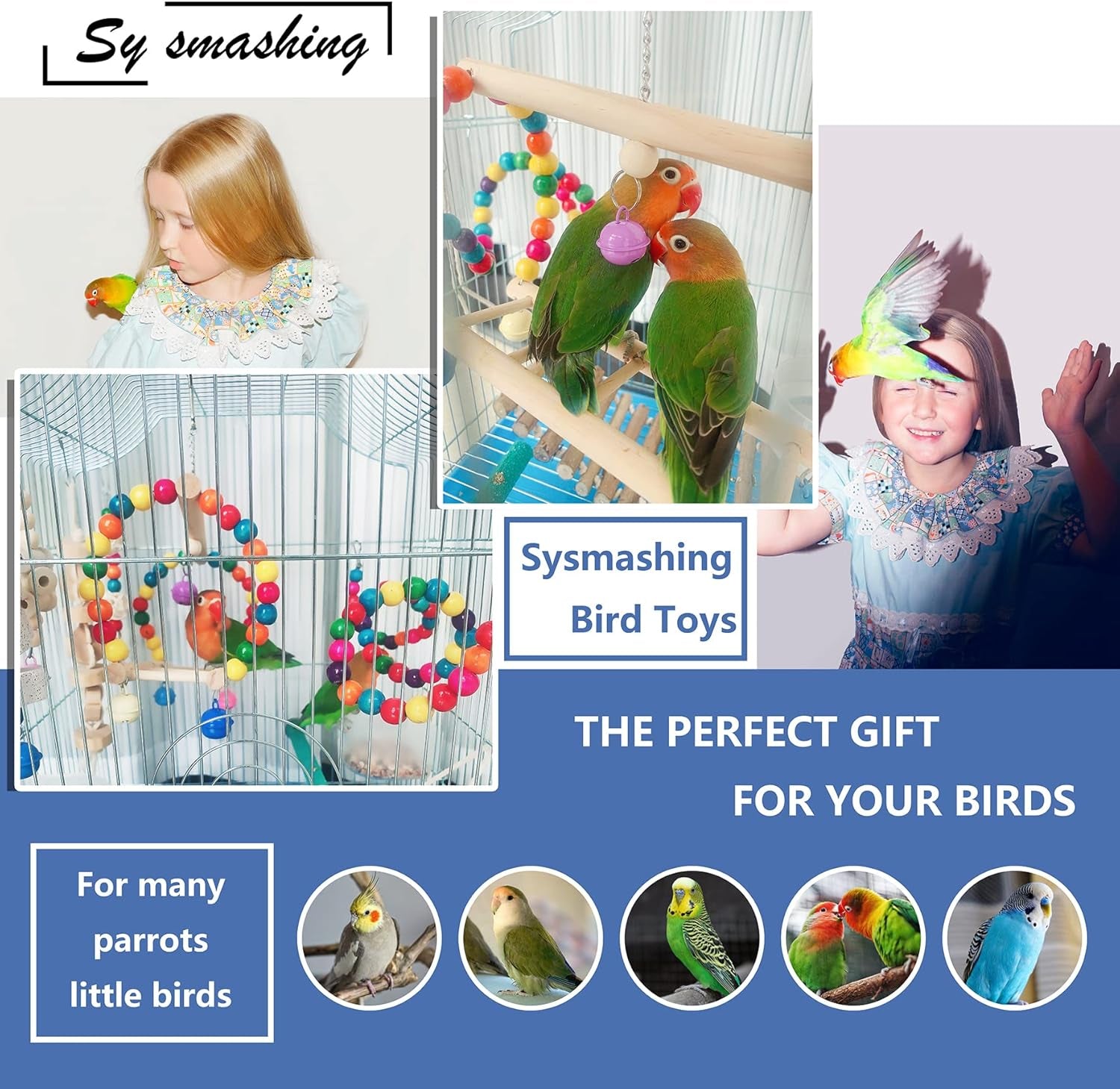 22 Packs Bird Parakeet Cockatiel Toys,Parrot Swing Chewing Hanging Toy with Safe Bells,Bird Cage Colorful Climbing Standing Rope Natural Wood Ladder Bungee Toys