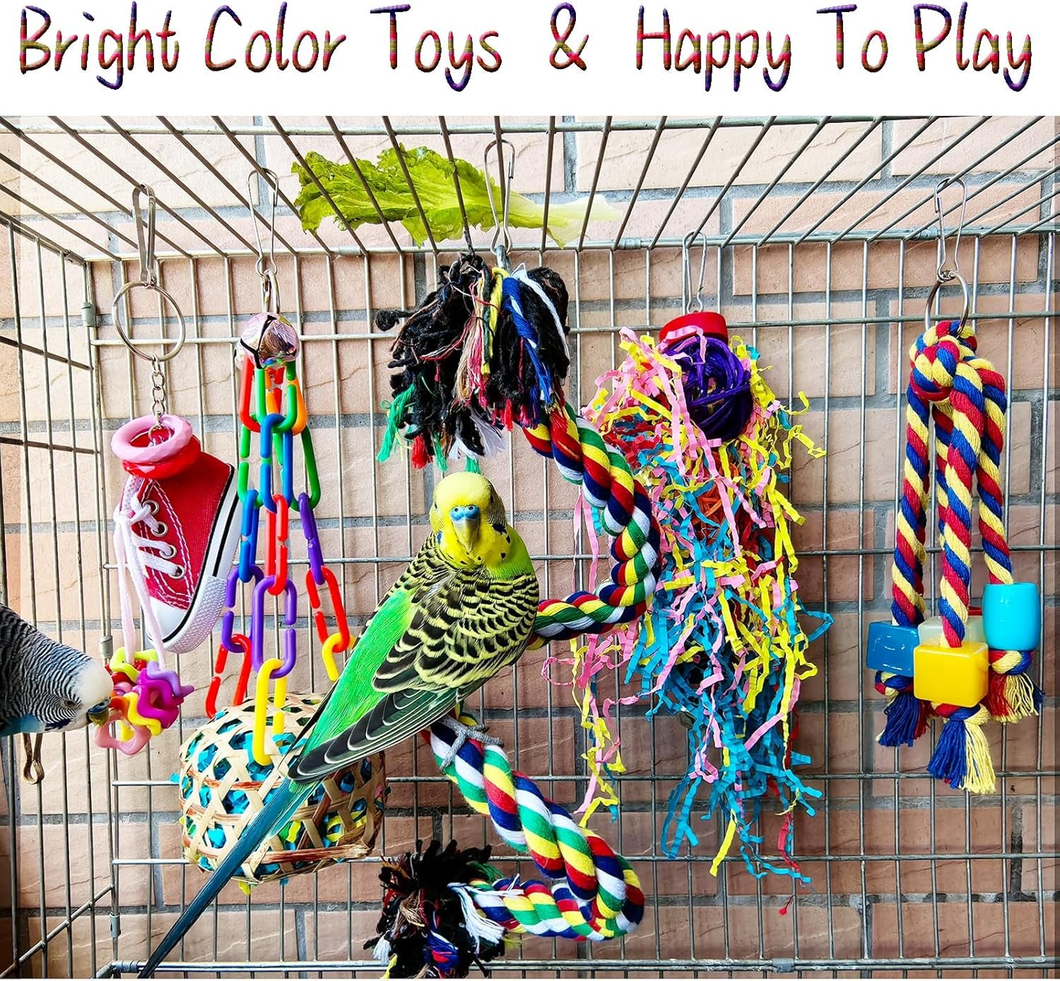 Bird Toys for Parakeet， Parrot Toy Conure Chewing Shredding Foraging Toys with Rope Perch, Bird Cage Accessories for Cockatiel Budgies Lovebird
