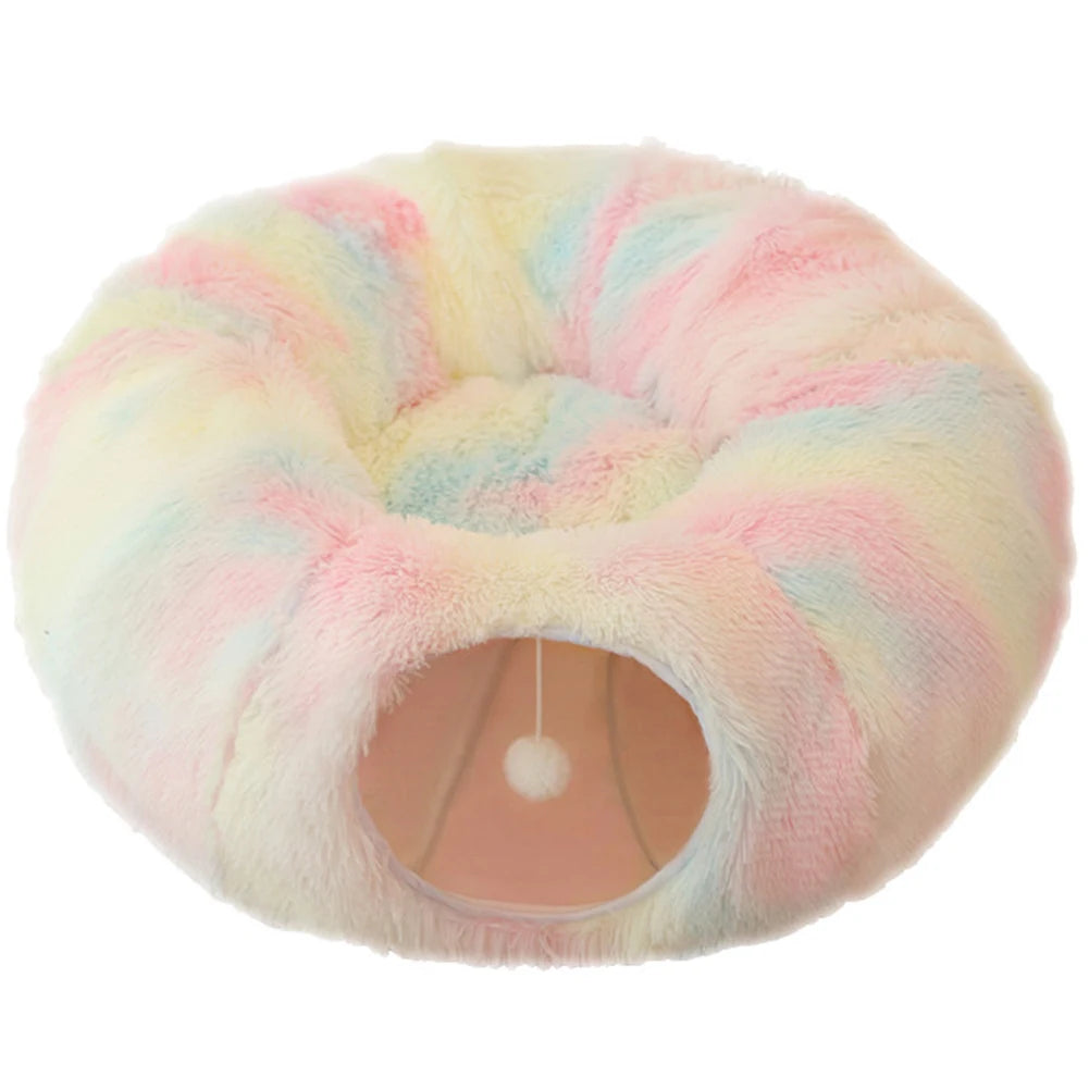 Winter Warm Cat Cave round Foldable Pet Bed Deep Sleeping Cat Tunnel Bed Pet Sleeping Bed Long Plush for Cats and Small Dogs
