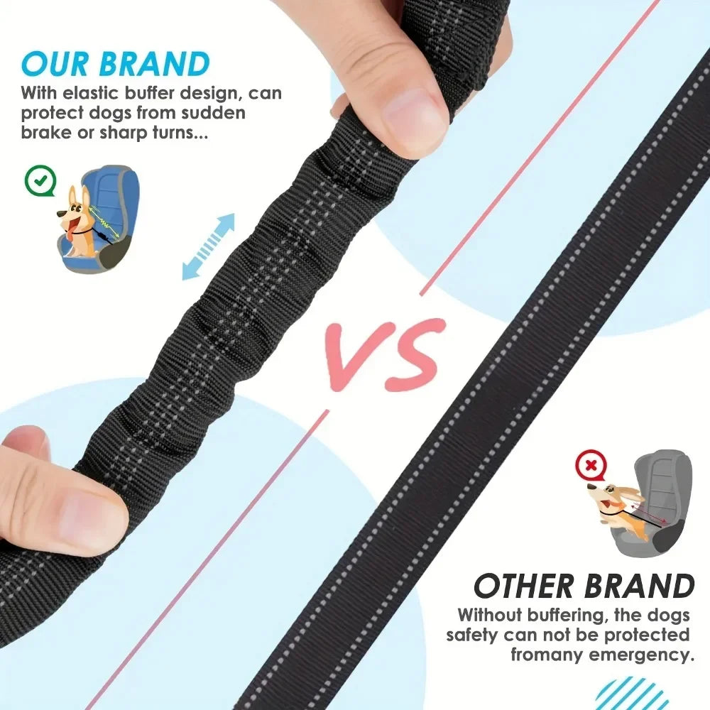 Double Dog Safety Seat Belt Adjustable Elastic Car Harness Seat Belt with Shock Reflective Dog Car Restraint for Pet Safety Belt