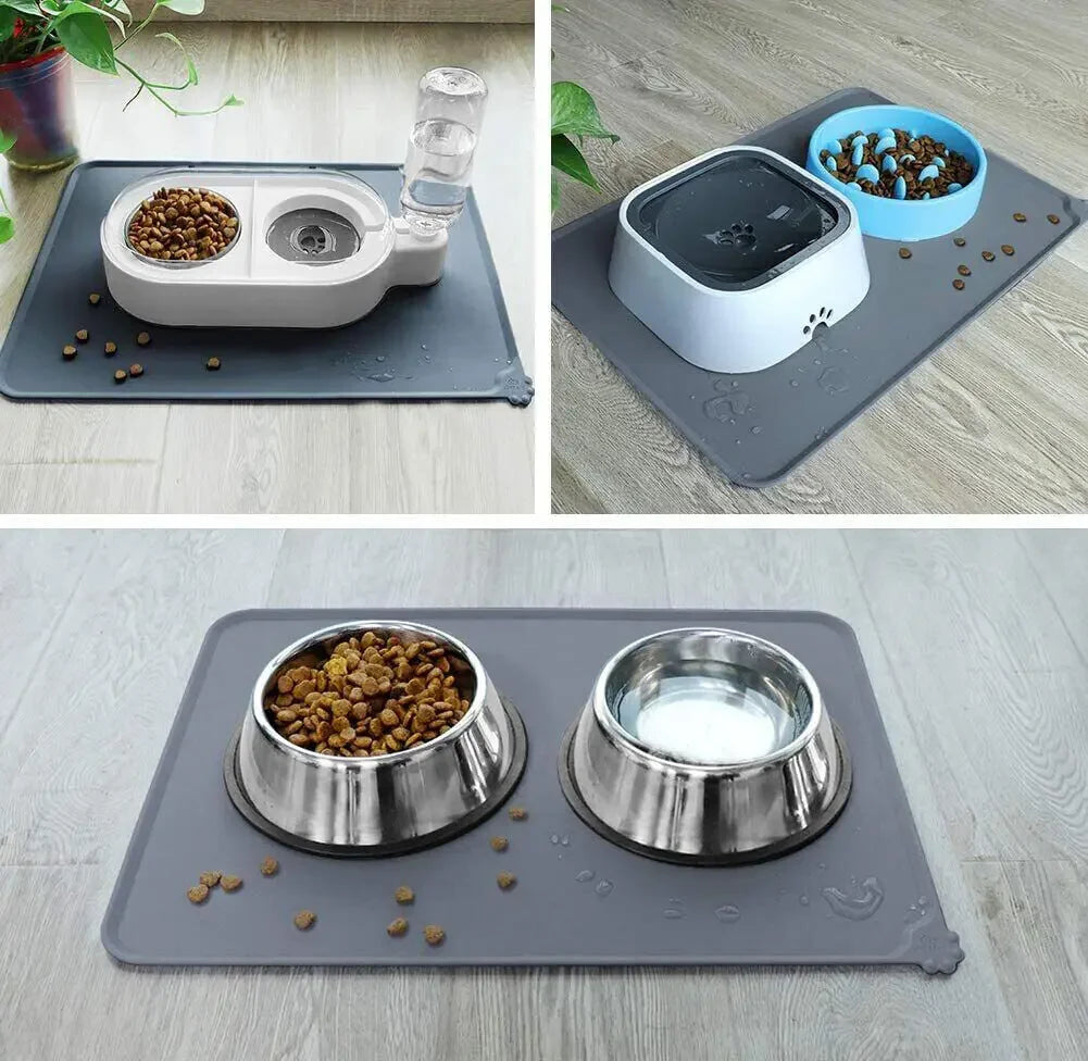 Cat Dog Food Mat for Pet Feeding Bowl Floors Waterproof Non Slip, Silicone Pet Bowl Mat - High-Lipped, Non-Stick, Waterproof Pad