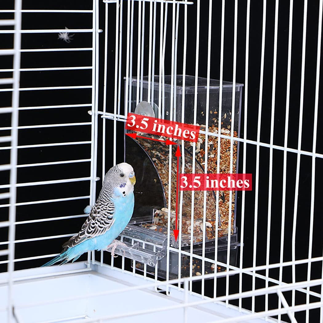 No Mess Bird Feeder Water Dispenser Set, Automatic Parrot Feeder Cage Accessories, Clear Parakeet Seed Container Food Feeder Drinker for Cage, Cockatiel Finch Lovebirds Budgies Canary (Blue)