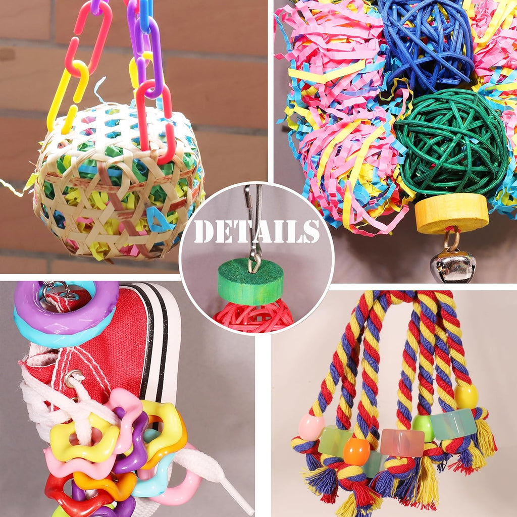 Bird Toys for Parakeet， Parrot Toy Conure Chewing Shredding Foraging Toys with Rope Perch, Bird Cage Accessories for Cockatiel Budgies Lovebird