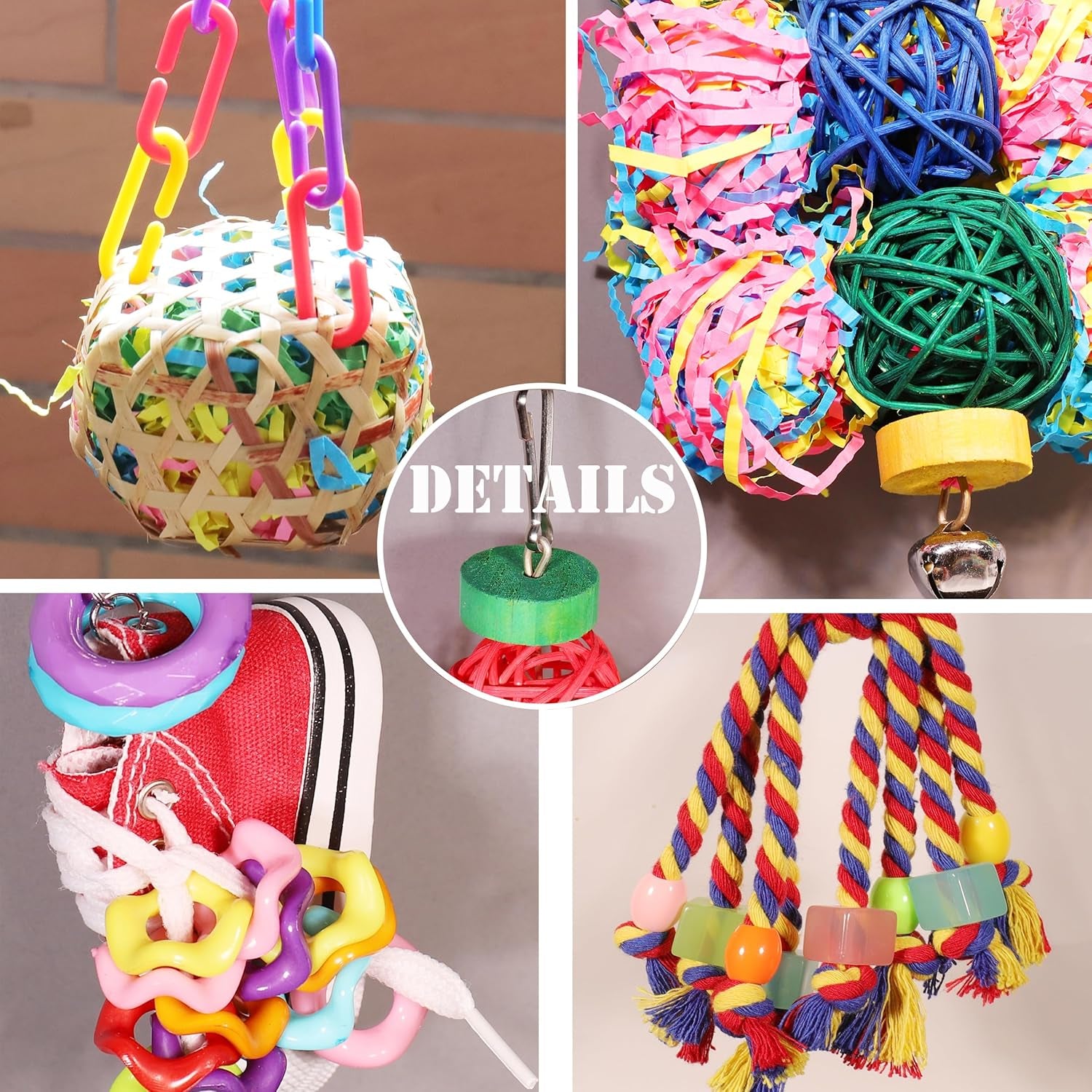 Bird Toys for Parakeet， Parrot Toy Conure Chewing Shredding Foraging Toys with Rope Perch, Bird Cage Accessories for Cockatiel Budgies Lovebird