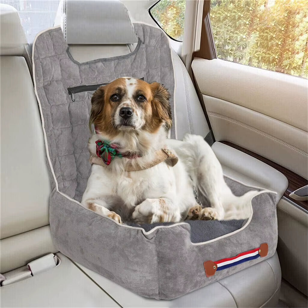 Premium Dog Car Seat Protector - Anti-Slip Pet Booster Seat with Storage Pockets and Safety Leash, Accommodates Pets Up to 14kg