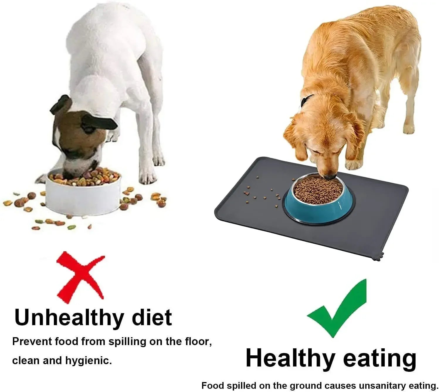 Cat Dog Food Mat for Pet Feeding Bowl Floors Waterproof Non Slip, Silicone Pet Bowl Mat - High-Lipped, Non-Stick, Waterproof Pad
