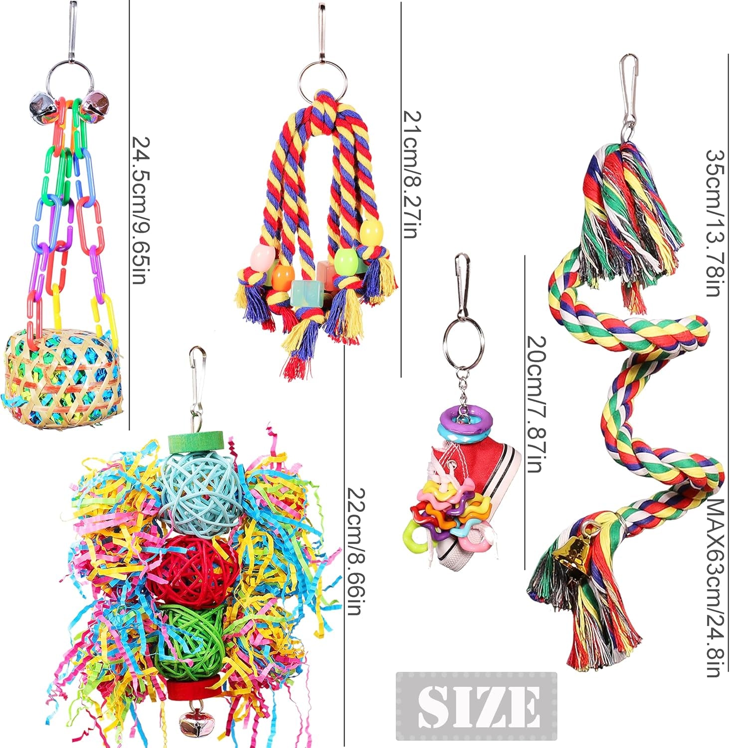 Bird Toys for Parakeet， Parrot Toy Conure Chewing Shredding Foraging Toys with Rope Perch, Bird Cage Accessories for Cockatiel Budgies Lovebird
