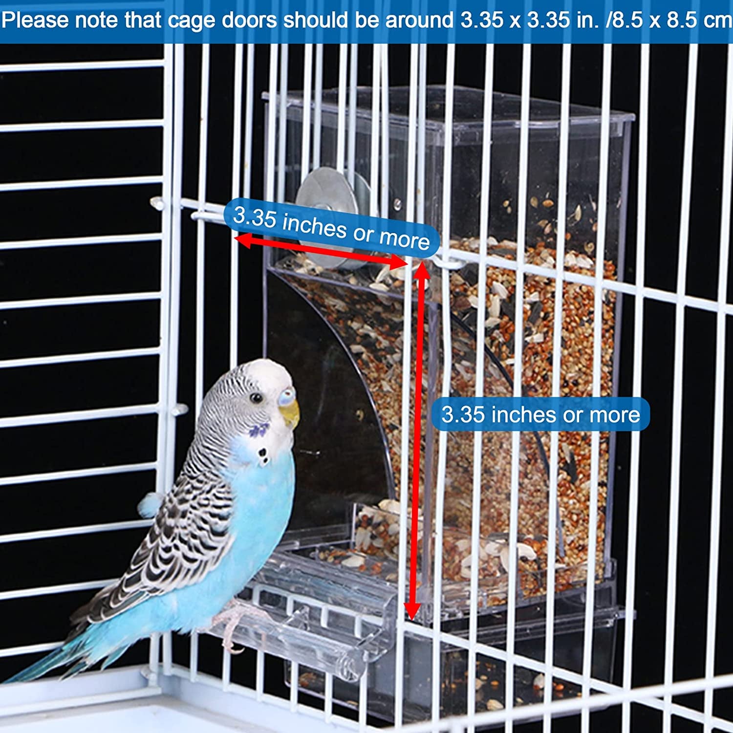 No Mess Bird Cage Feeder Automatic Parrot Seed Feeders with Perch Acrylic Transparent Seed Food Container Cage Accessories for Small and Medium Parakeets Lovebirds