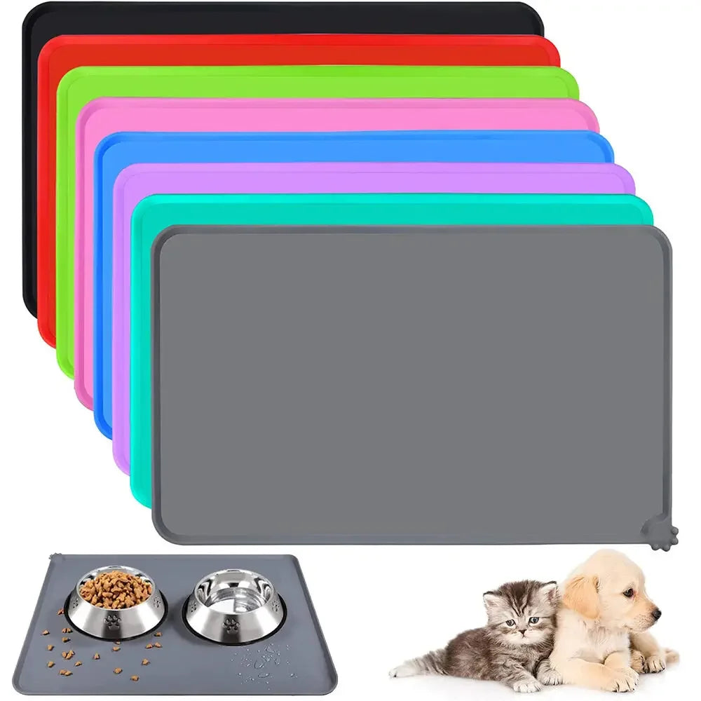Cat Dog Food Mat for Pet Feeding Bowl Floors Waterproof Non Slip, Silicone Pet Bowl Mat - High-Lipped, Non-Stick, Waterproof Pad